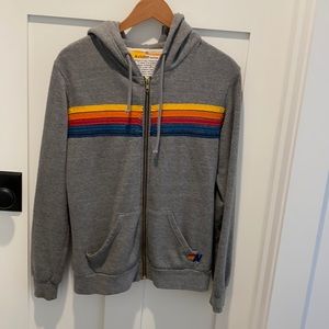 Aviator Nation grey 5 striped zip up hoodie